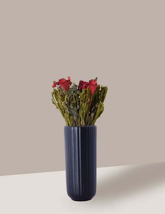 Arranjo flores secas vermelhas com Vaso de Cerâmica