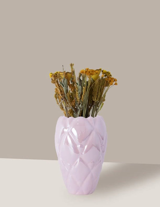 Arranjo flores secas amarelas com Vaso de Cerâmica