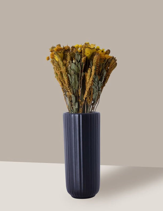 Arranjo flores secas amarelas com Vaso de Cerâmica
