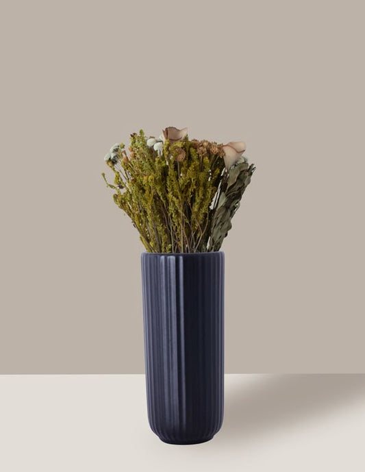 Arranjo flores secas brancas com Vaso de Cerâmica
