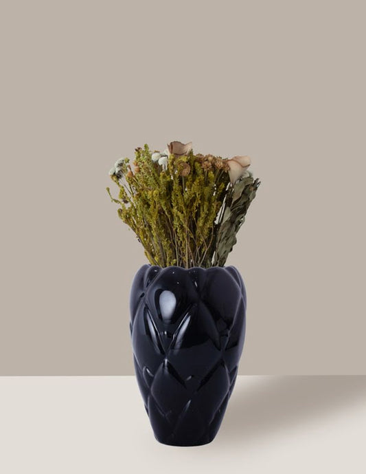 Arranjo flores secas brancas com Vaso de Cerâmica